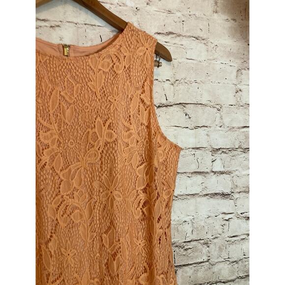 Sharango Dress Womens 16 Peach Orange All Over Lace Embroidery Midi Romantic - Picture 3 of 13